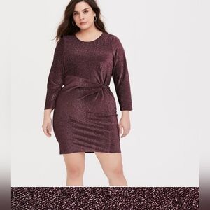 NWT Torrid Rose Gold Glitter Knotted Shift Midi Dress Stretch Plus Size 5X or 28